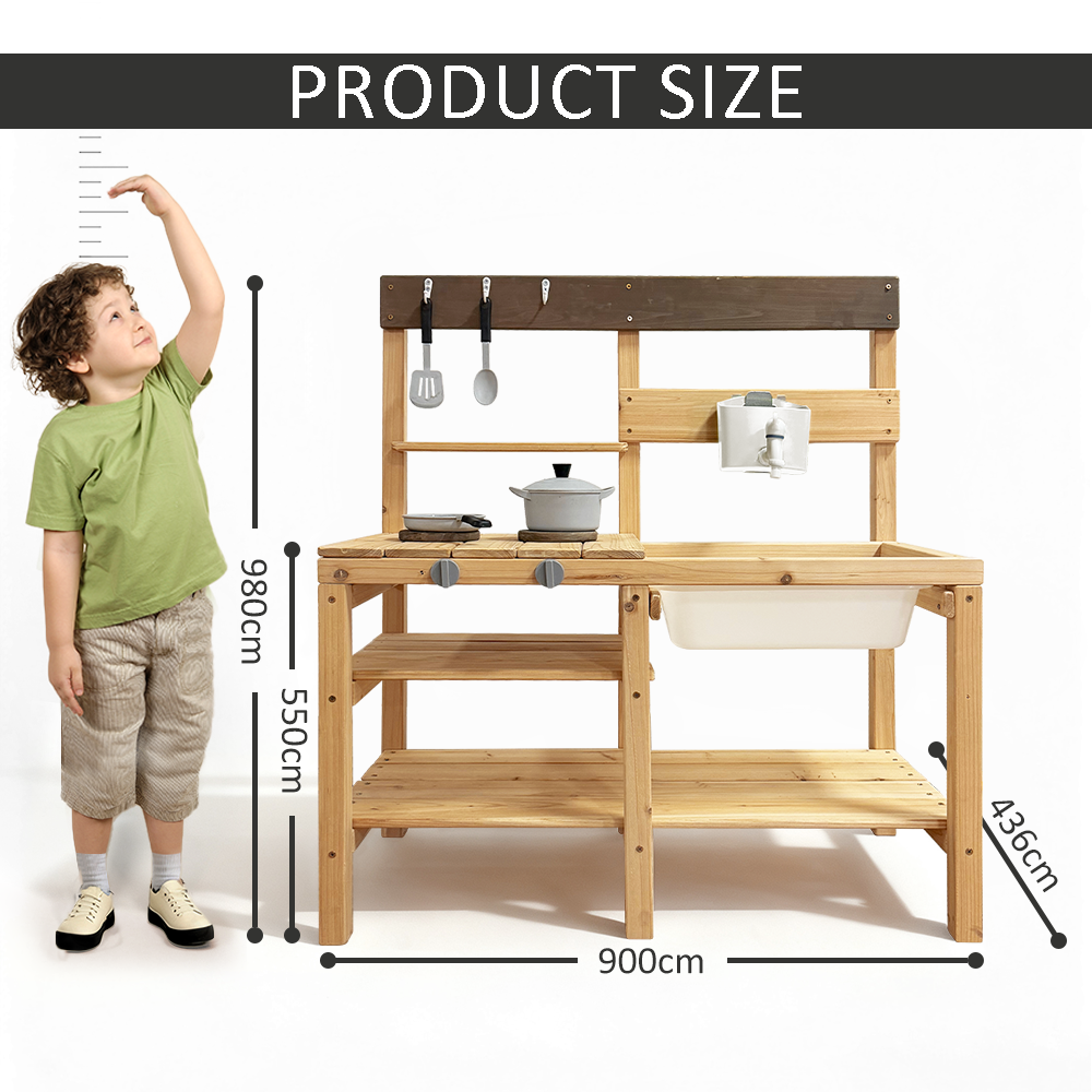Little Sprout Mud Kitchen outdoor setup with natural wood
